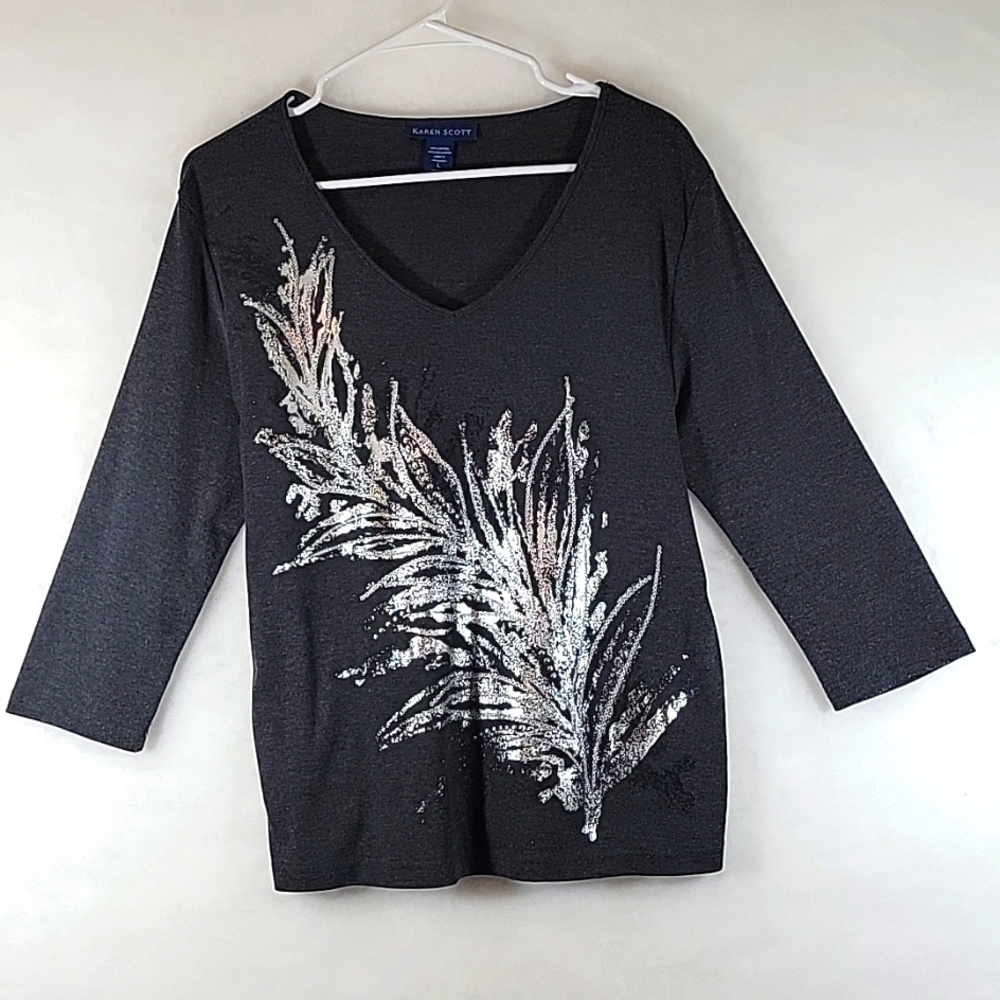 NWOT Karen Scott Women's Embellished Top Size L
